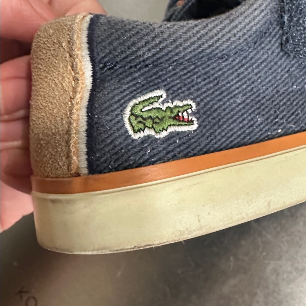 Lacoste Kids Dark Denim Blue and Tan Sneakers Size 8 - Picture 3 of 7